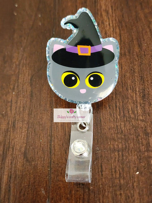 Witch cat badge reel| Holiday badge reel| Halloween badge reel|nurse badge reel| Retractable badge reel| Id holder|witch cat badge| badge