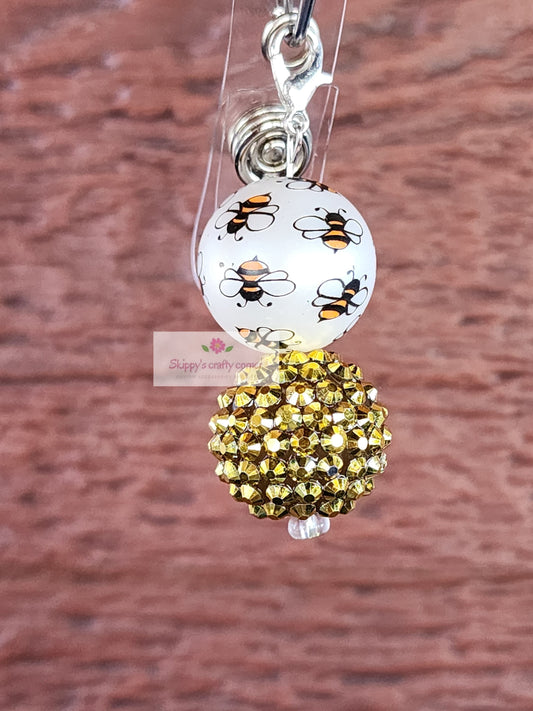 20mm bubblegum bee badge reel charm| Bee bead badge reel| id holder| nurse badge reel| nurse id holder| badge reel| rhinestone bead