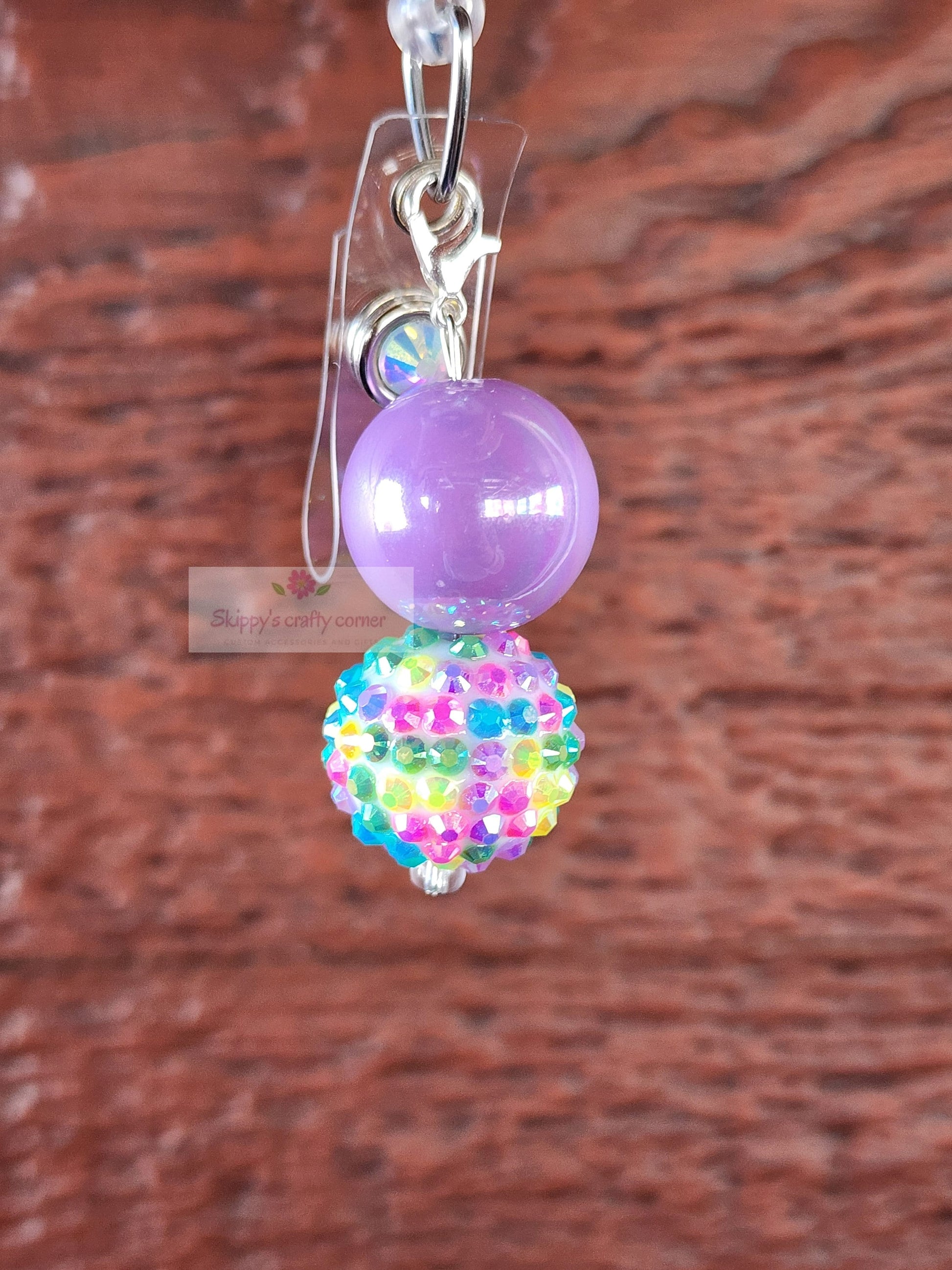 Pastel Rainbow Beaded badge reel charm| 20mm bubblegum bead badge reel| id holder| nurse badge reel| nurse id holder| badge reel| nurse gift